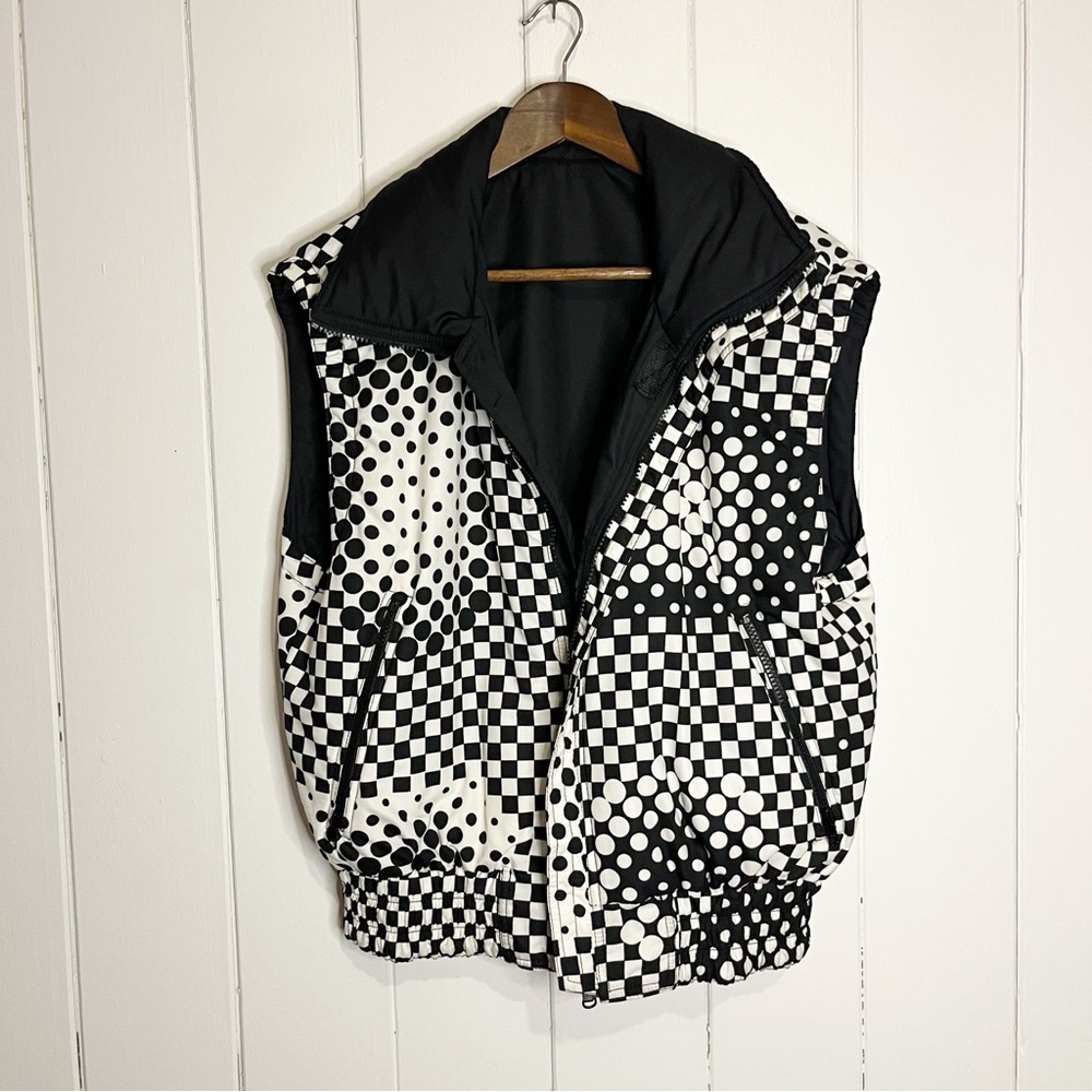 Vintage Mistral Black Checkered/Polka dot Reversable Vest. Size Small.